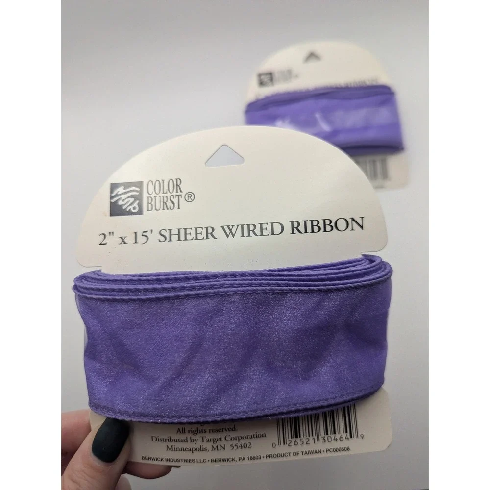 2 Vtg Color Burst Purple Sheer Wired Ribbon 2 Inch x‎ 15 Feet Crafting Decor